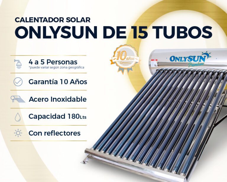 OnlySun Premium con reflectores - Calentador Solar de 15 tubos.
